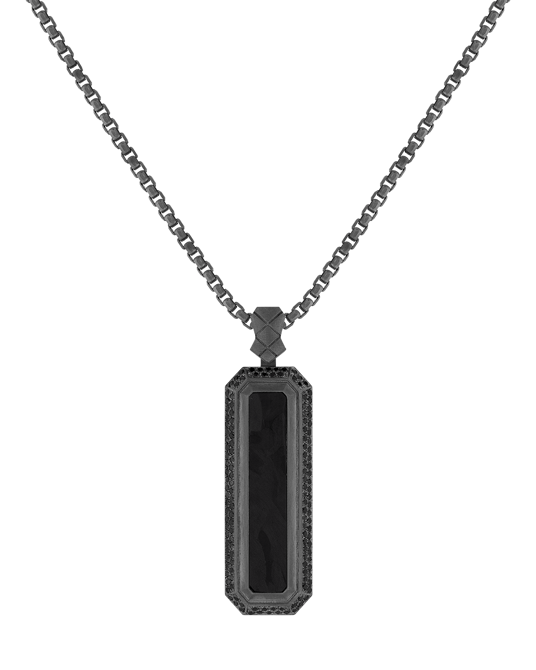 Molu Siyah Pırlantalı Karbon Fiber 925 Gümüş Kolye KL-8475-026