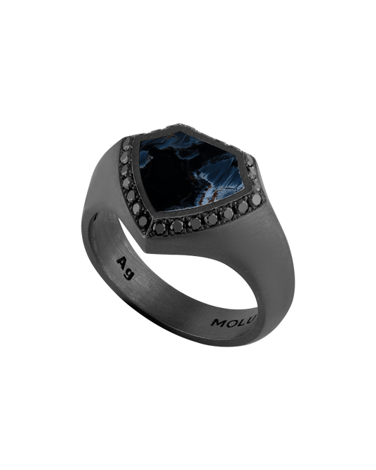 Legend Siyah Pırlantalı Pietersite Taşlı 925 Gümüş Yüzük YZ-12248-026