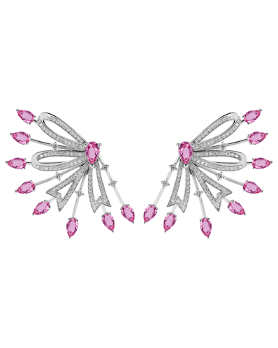 Molu Today's Princess Pırlantalı Pembe Safirli 18 Ayar Beyaz Altın Küpe KP-5859-026