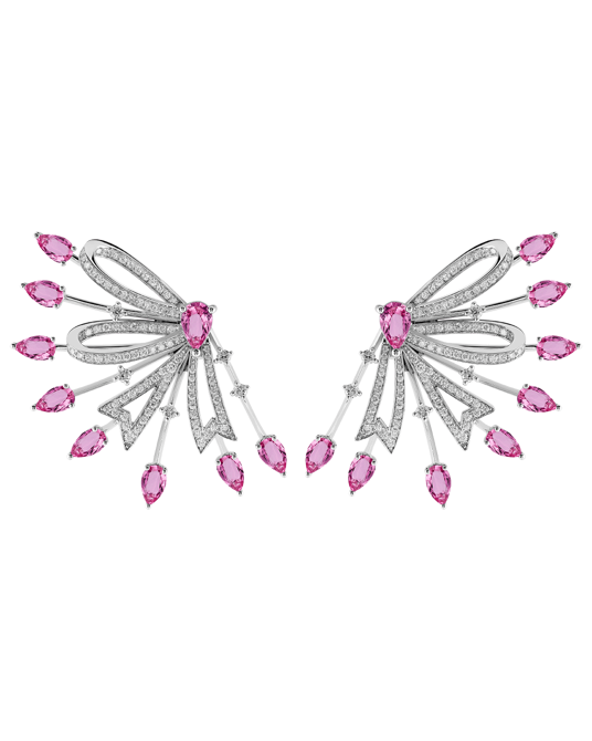 Molu Today's Princess Pırlantalı Pembe Safirli 18 Ayar Beyaz Altın Küpe KP-5859-026